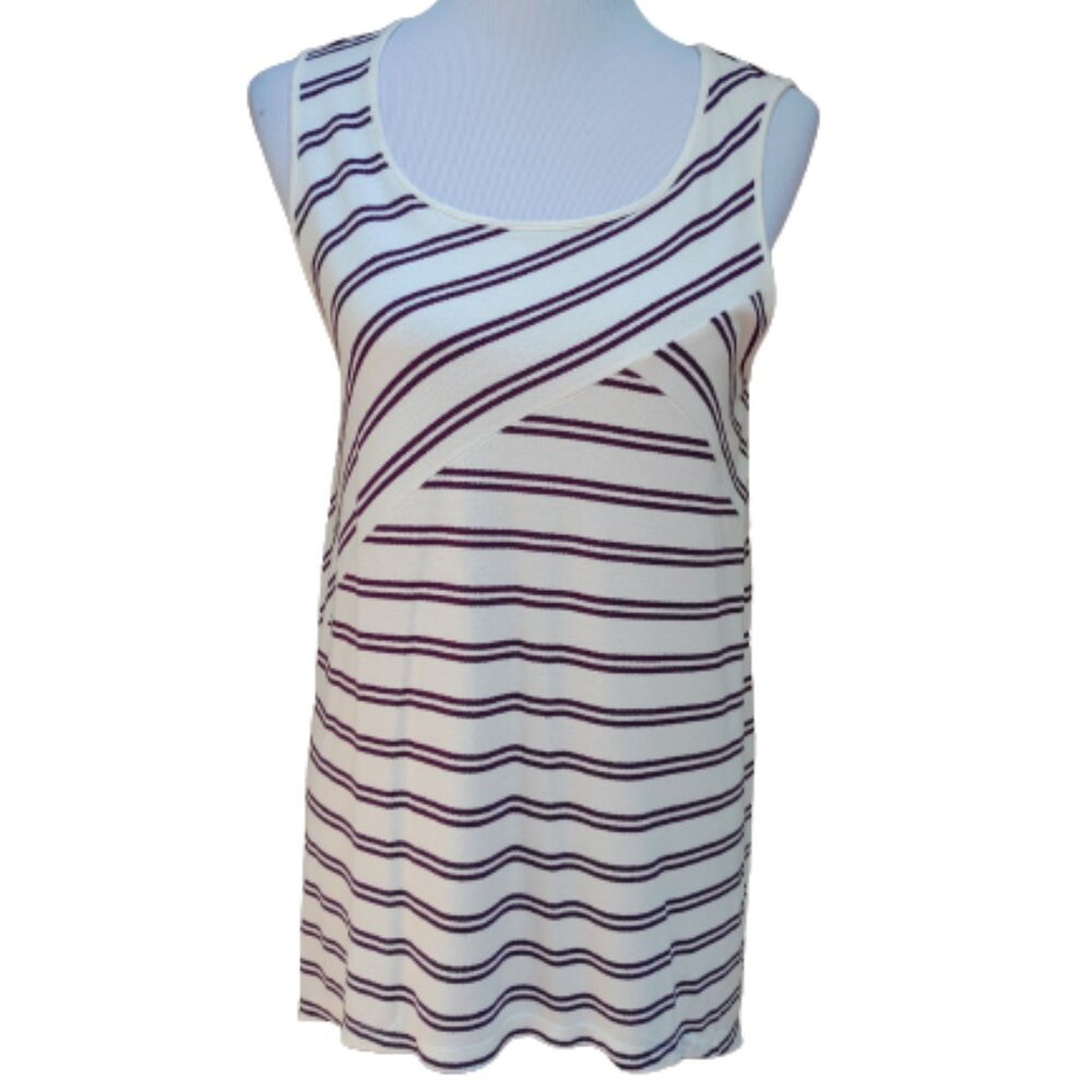 Westport Striped Sleeveless Blouse White Purple Handkerchief Hem Stretch
